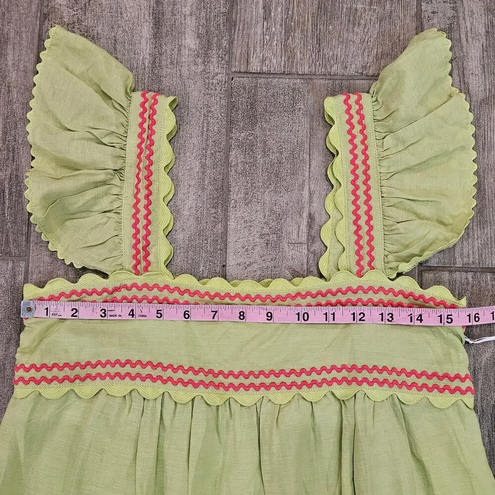 J.Marie Hailey Dress Womens XS Pink Lime Green Embroidered Shift Flutter NEW - Picture 6 of 13